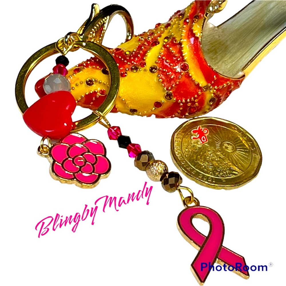 Breast cancer awareness keychain/purse bling -hand to many items